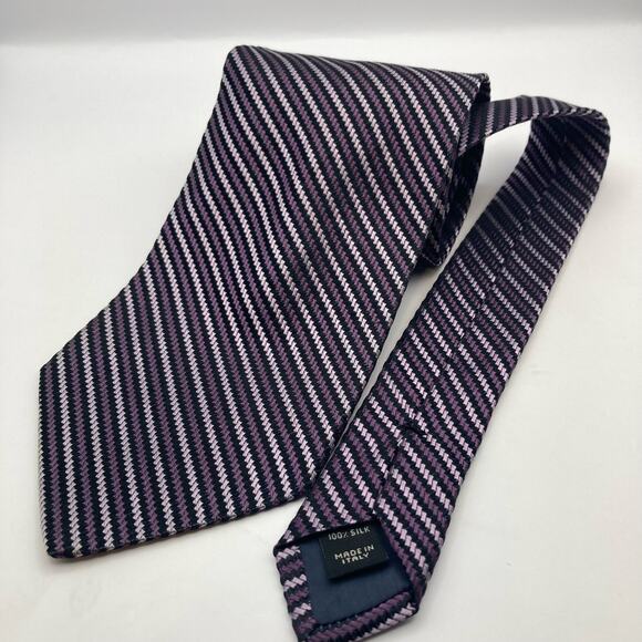 Jos A Bank 100% Silk Repp Neck Tie Purple/ Black/ White 61"L x 3.75"W - Picture 3 of 7